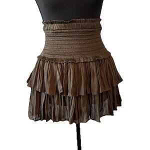 Reset Smocked Waist Ruffle Skirt Size S Olive Green Festival Preppy Summer Event